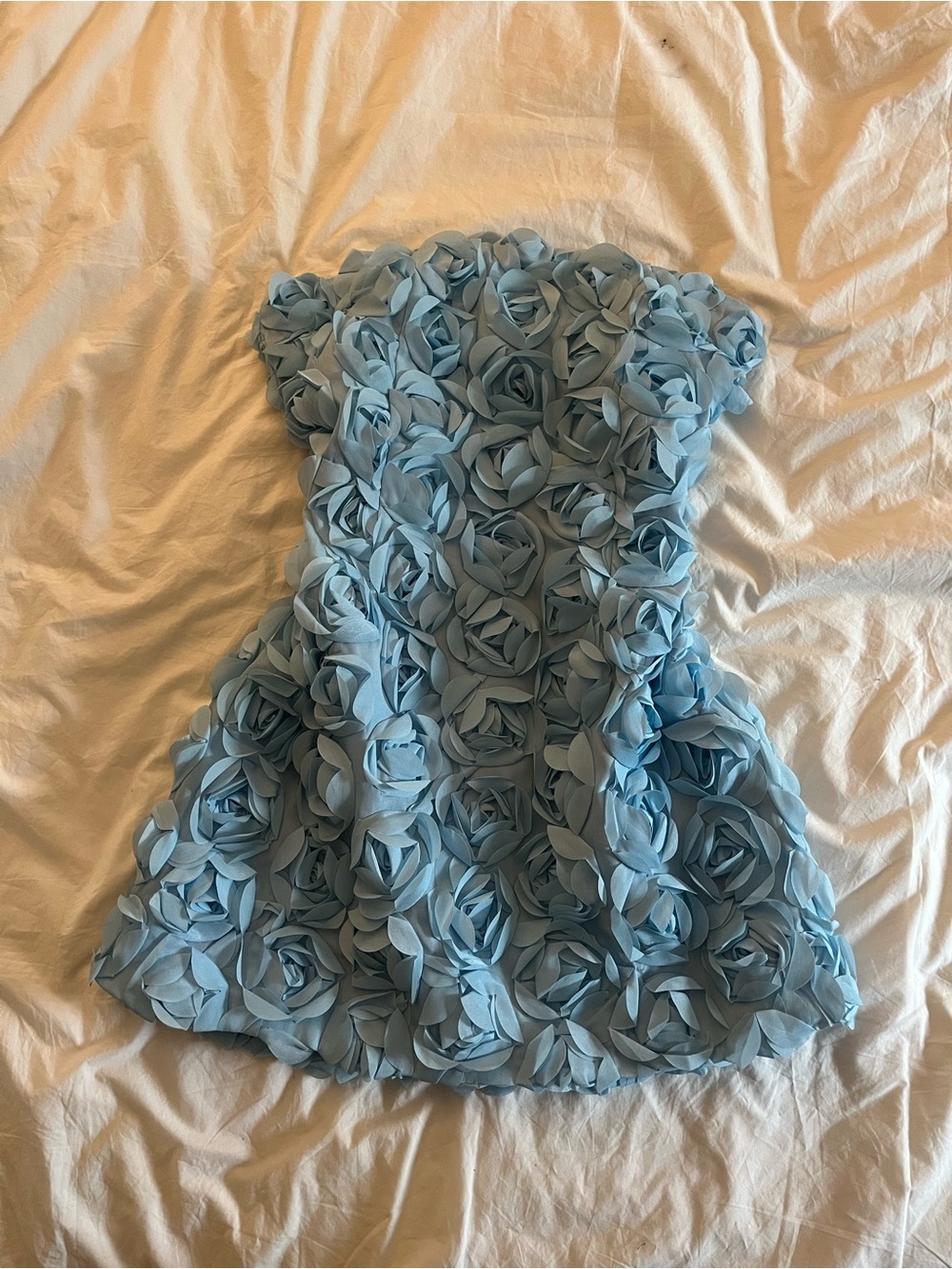 Strapless Light Blue Rosette Mini Dress - Picture 1 of 4